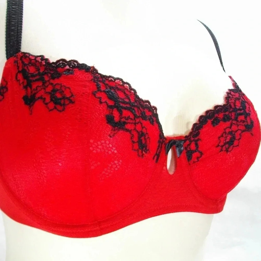 34C Jezebel 10039 Demeure Unlined Balconet UW Bra Red NWT - Picture 10 of 11